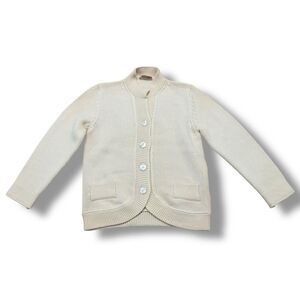 Merino Wool Stand Collar Button Down Cardigan Cream Women’s Size 44 EU US 12